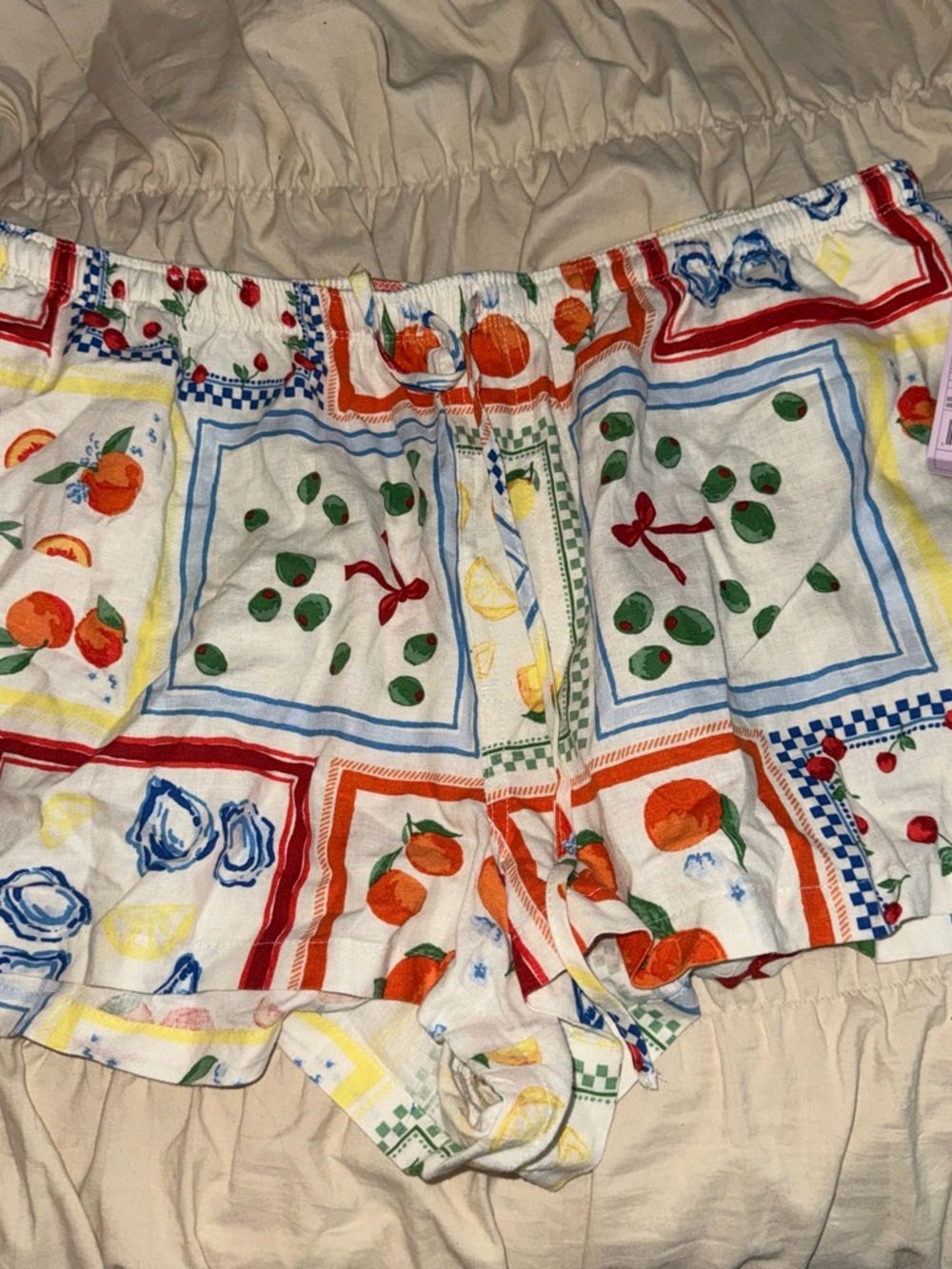 wild fable White Fruit-Print Athletic Shorts with Orange & Green Accents